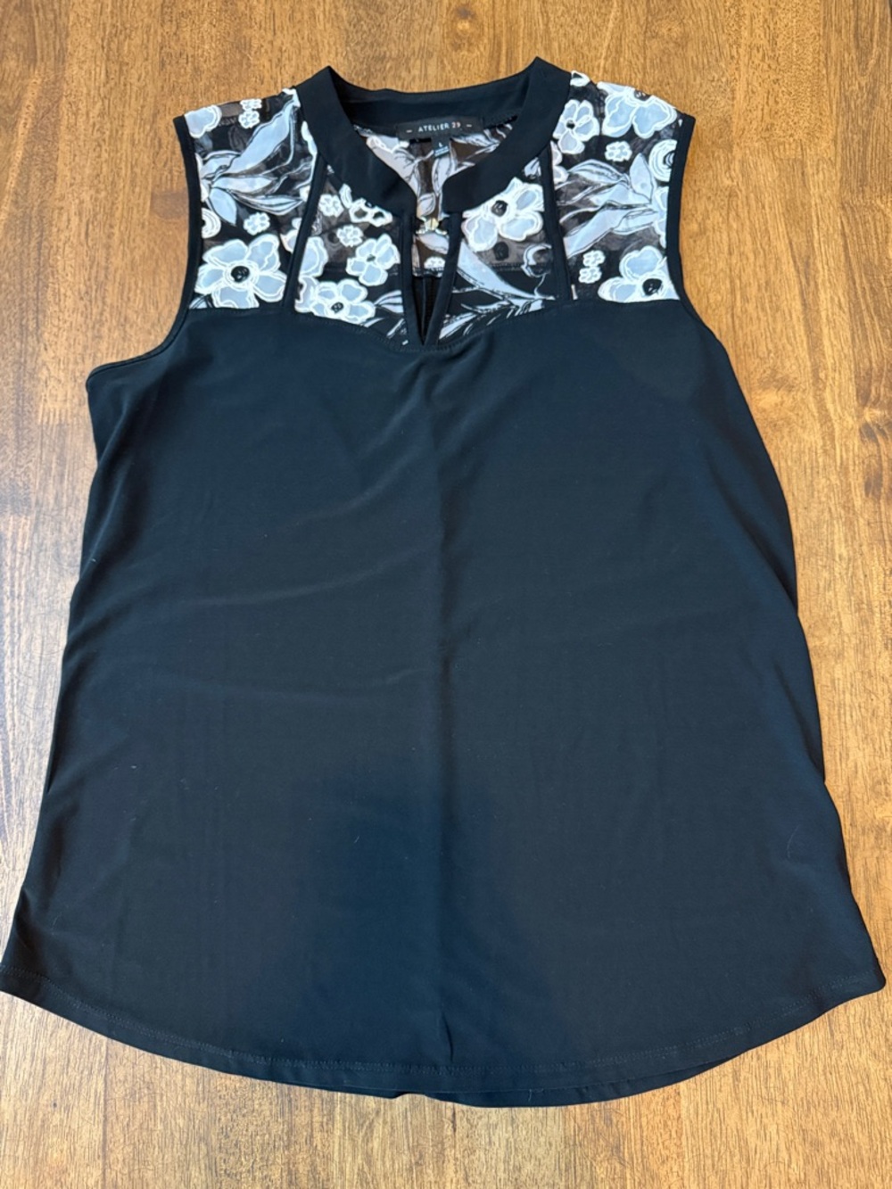 Atelier 29 Black Floral Yoke Sleeveless Blouse